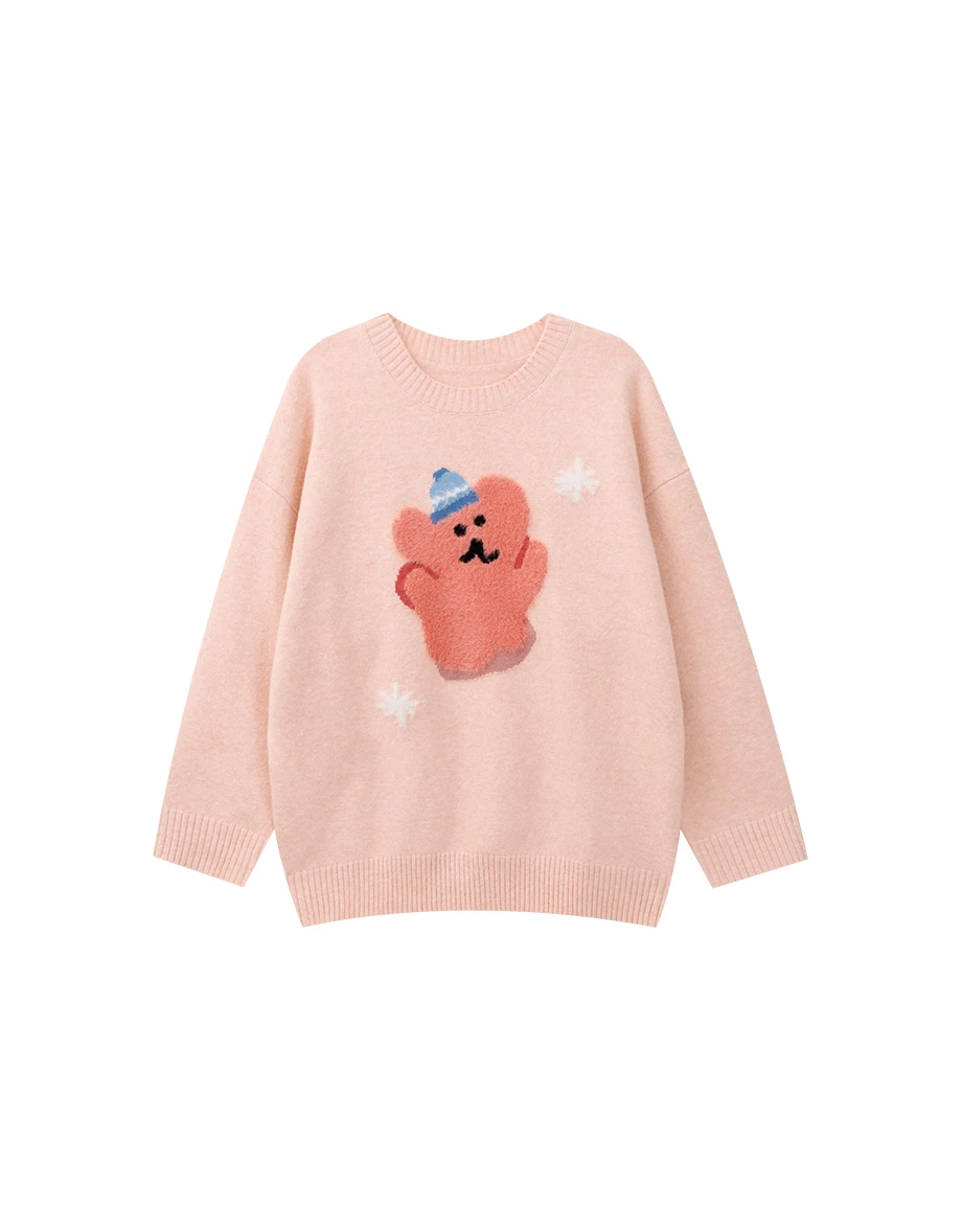 【DINOTAENG】Round Neck Knit Graphic Oversized Sweater 【DINOTAENG】Round Neck Knit Graphic Oversized Sweater