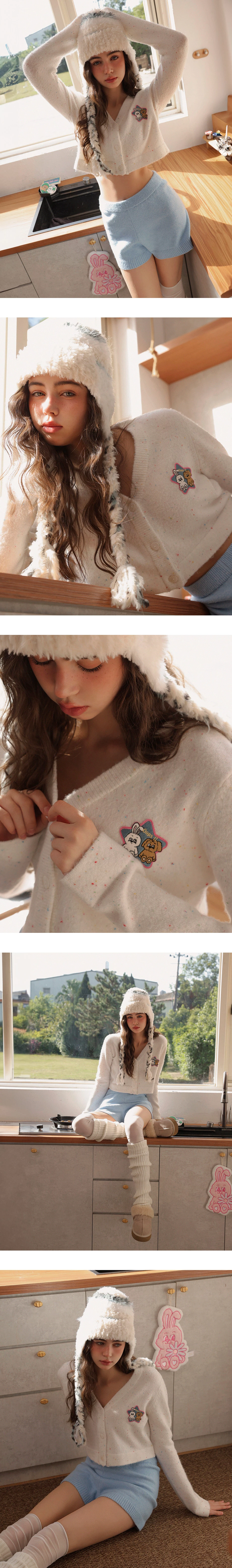 【Lyra & Toby】Graphic Star Patch V Neck Knit Cropped Cardigan