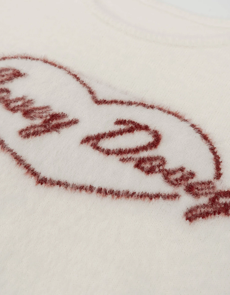 Oversized Soft Touch Heart Graphic Fuzzy Knit Sweater