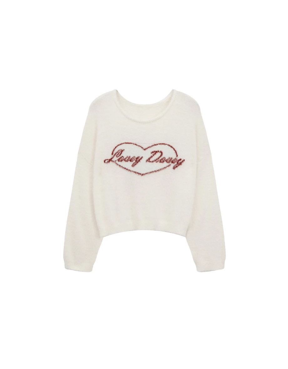 Oversized Soft Touch Heart Graphic Fuzzy Knit Sweater