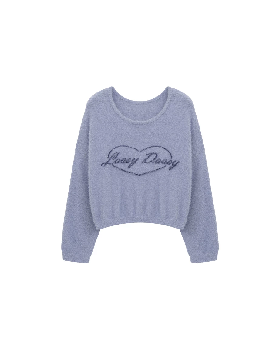 Oversized Soft Touch Heart Graphic Fuzzy Knit Sweater