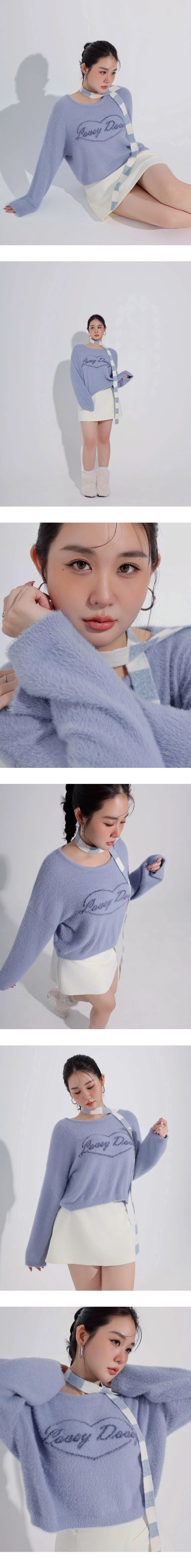 Oversized Soft Touch Heart Graphic Fuzzy Knit Sweater