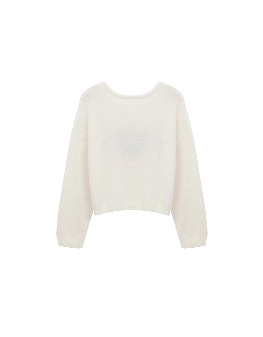 Oversized Soft Touch Heart Graphic Fuzzy Knit Sweater