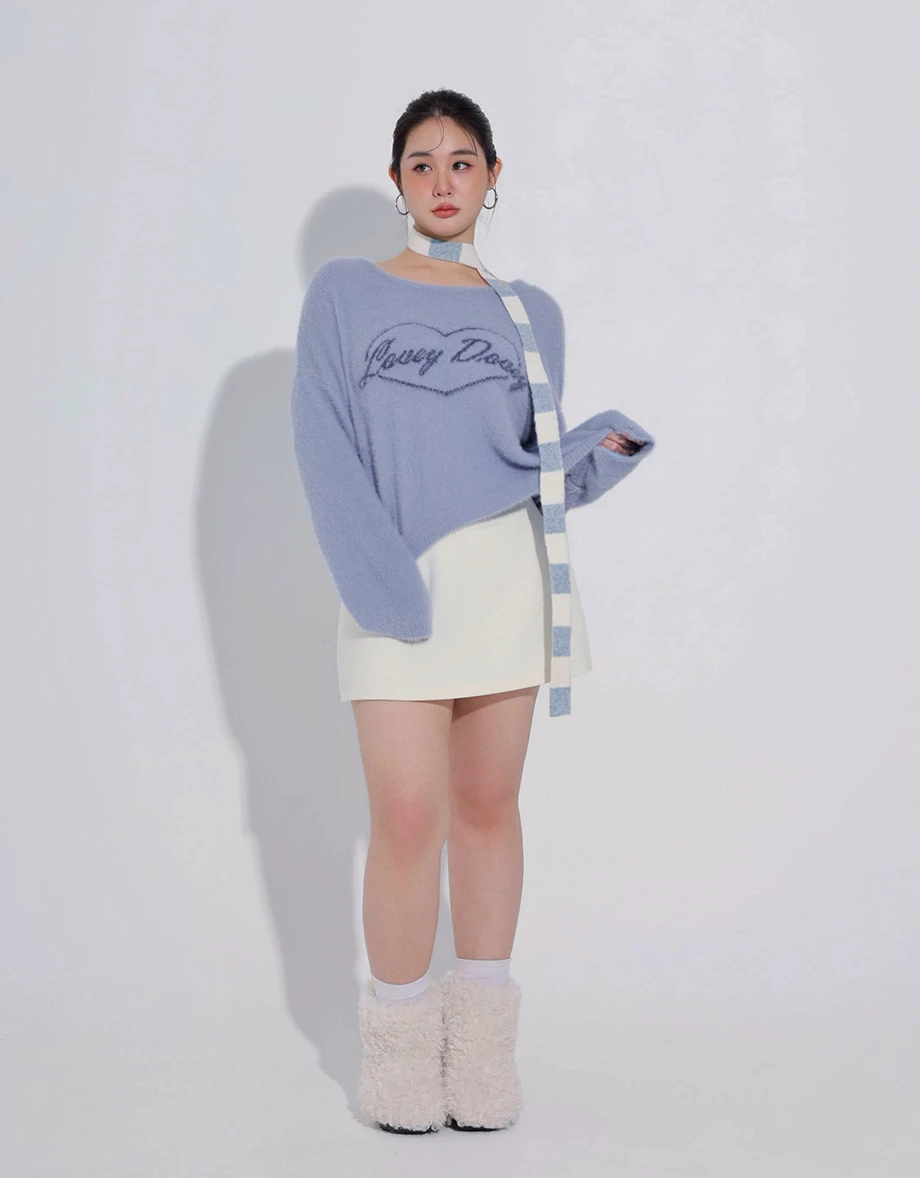 Oversized Soft Touch Heart Graphic Fuzzy Knit Sweater