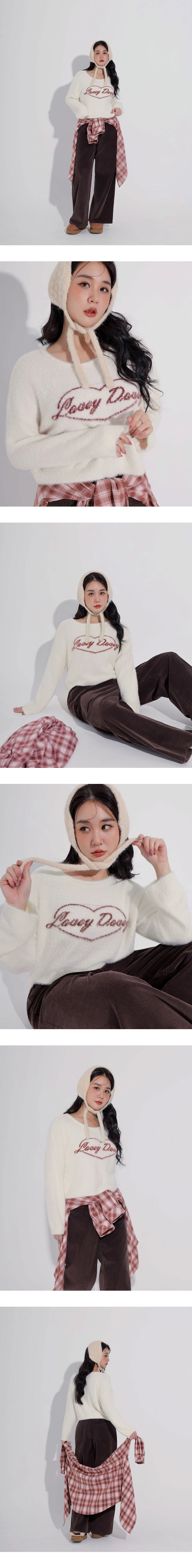 Oversized Soft Touch Heart Graphic Fuzzy Knit Sweater