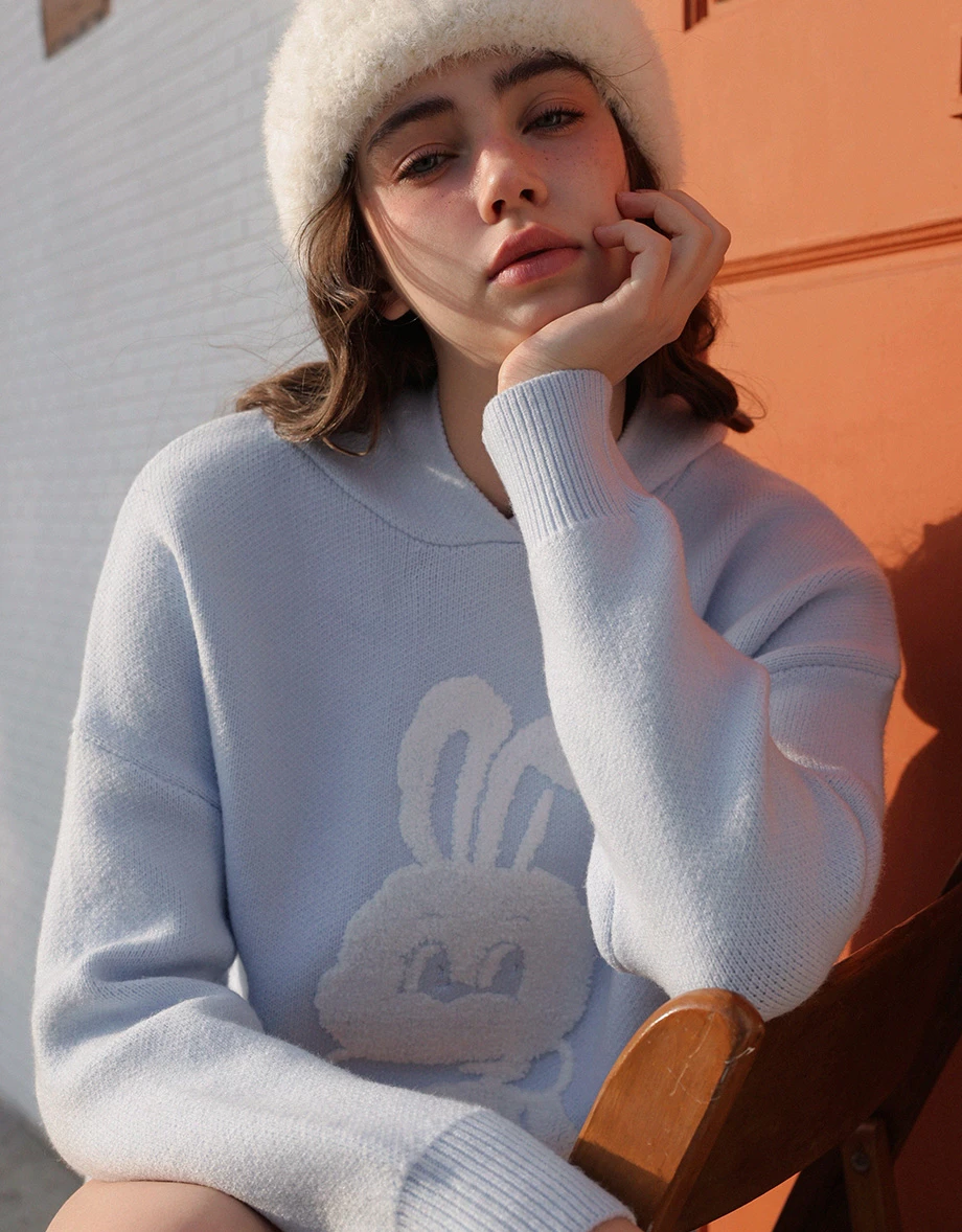 【Lyra & Toby】Graphic Hooded Knit Pullover Sweater