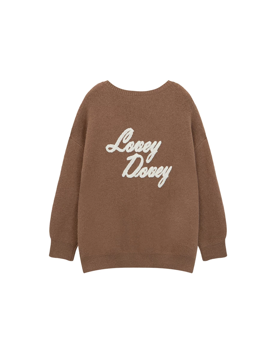 Lovey Dovey Back Print Longline Button Front Knit Cardigan