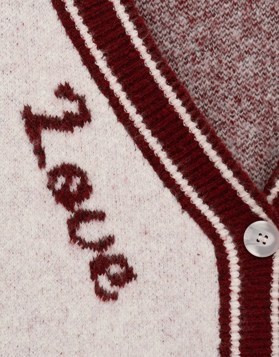 V Neck Contrast Trim Heart Jacquard Oversized Knit Cardigan