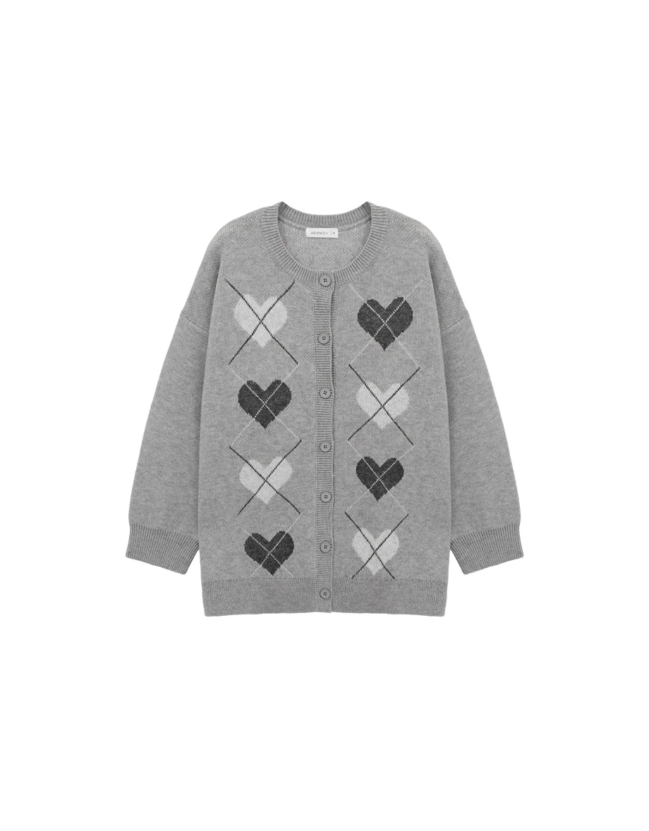 Argyle Heart Pattern Button Front Knit Longline Cardigan