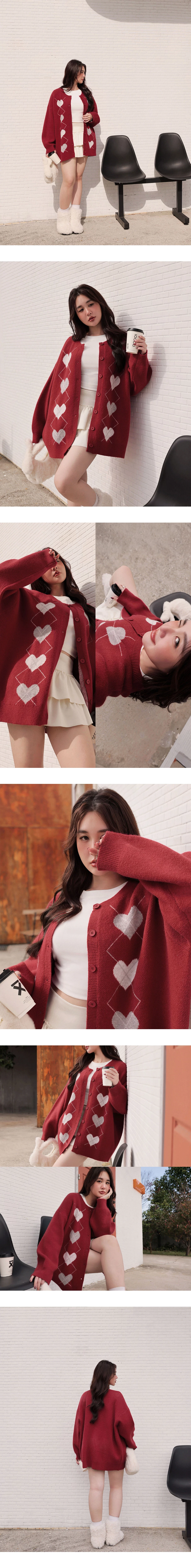 Argyle Heart Pattern Button Front Knit Longline Cardigan