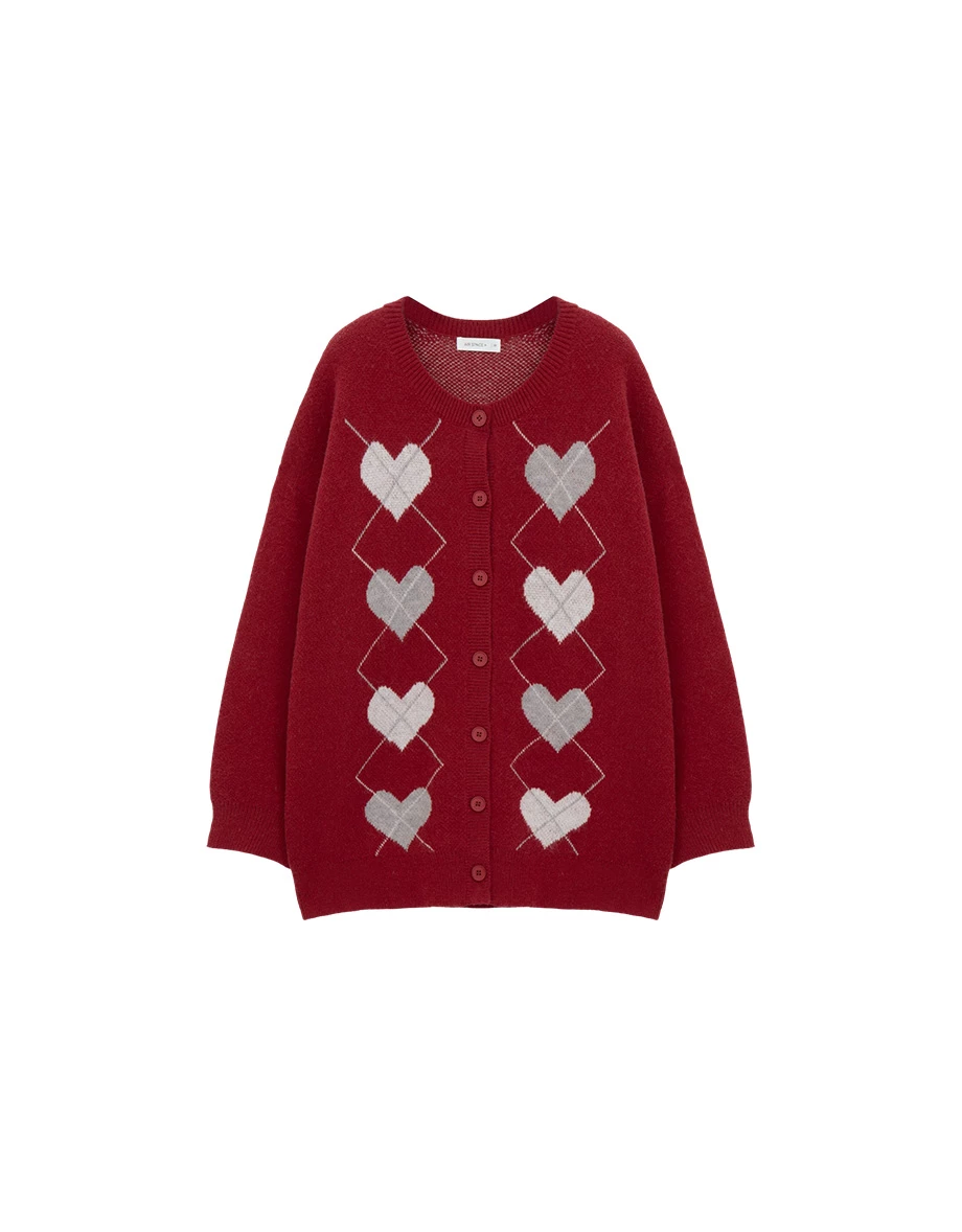 Argyle Heart Pattern Button Front Knit Longline Cardigan