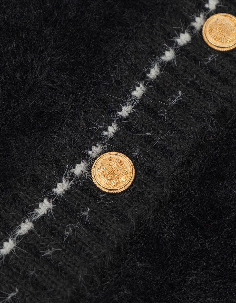 Long Sleeve Faux Mink Fur Contrast Trim Cardigan