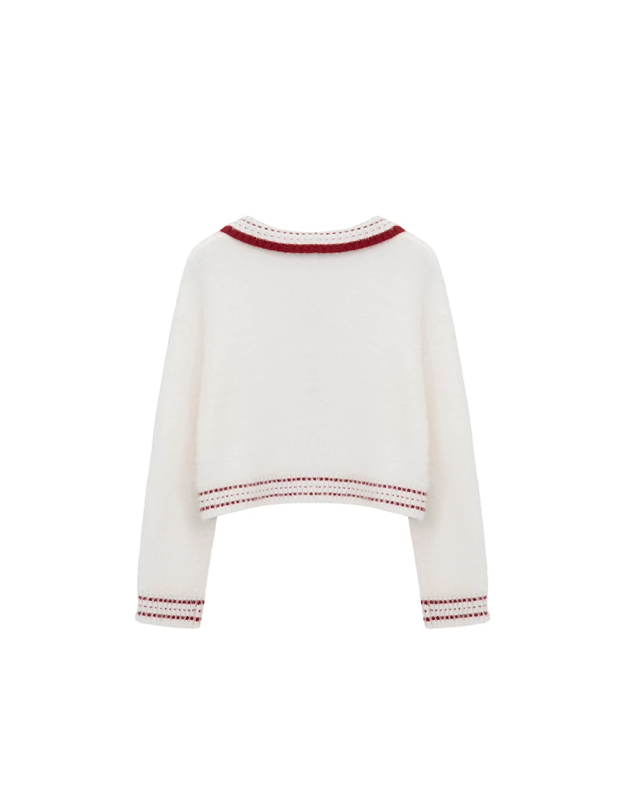 Long Sleeve Faux Mink Fur Contrast Trim Cardigan