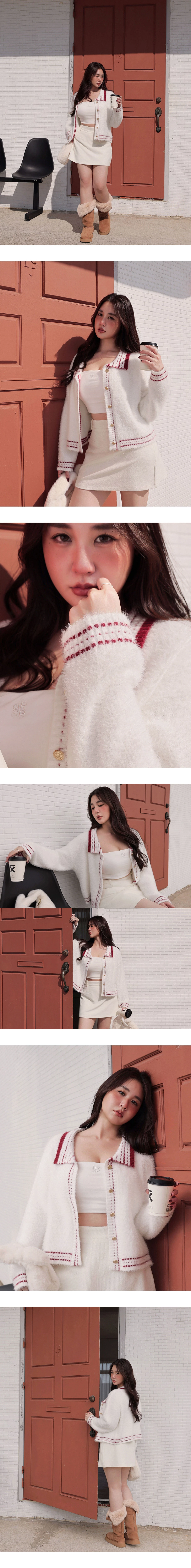 Long Sleeve Faux Mink Fur Contrast Trim Cardigan