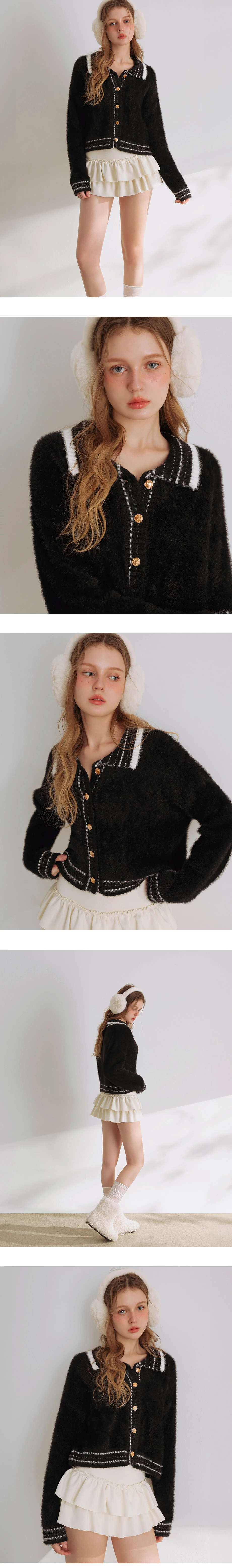 Long Sleeve Faux Mink Fur Contrast Trim Cardigan