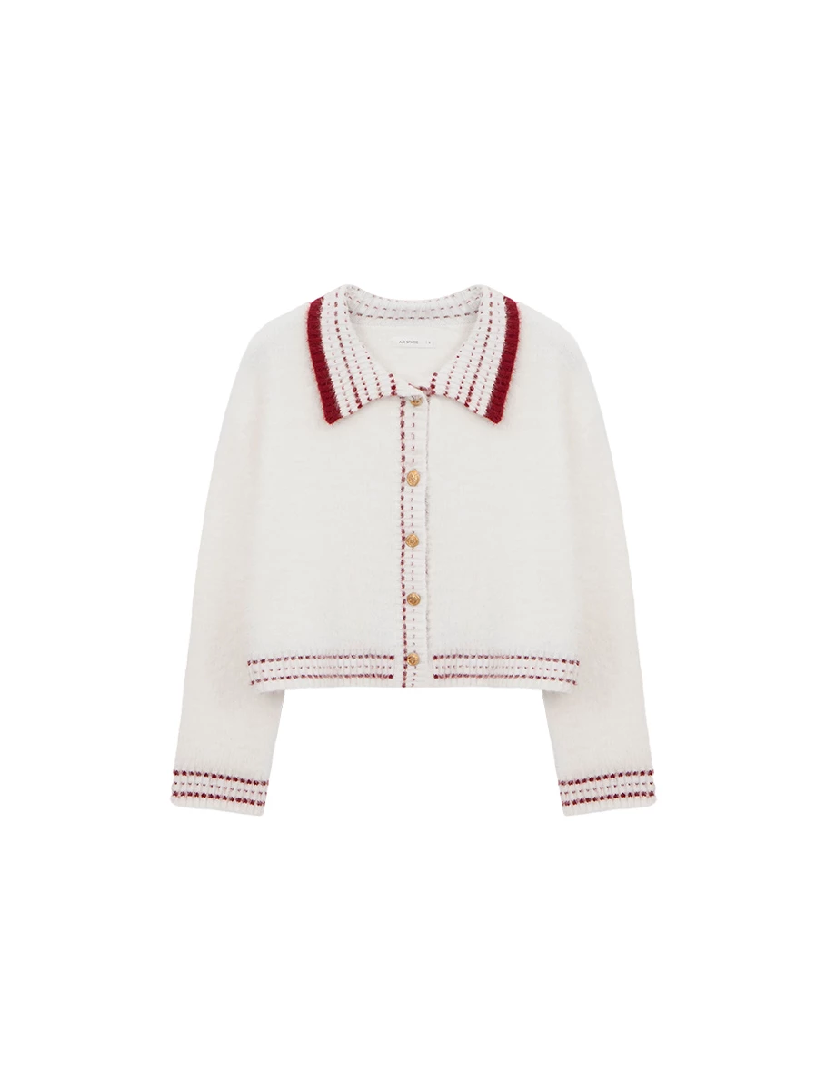 Long Sleeve Faux Mink Fur Contrast Trim Cardigan