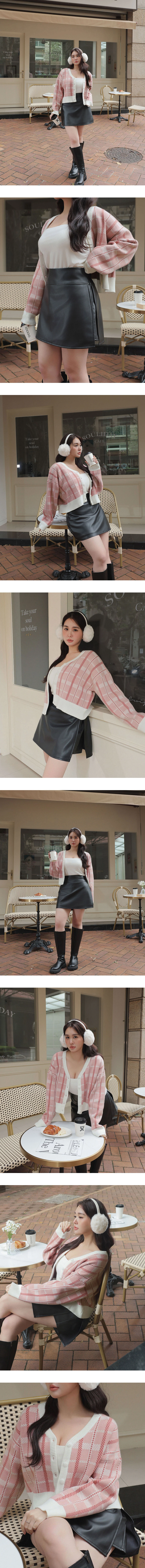 【Heat Tech】High Waist Faux Leather Side Slit Mini Skort