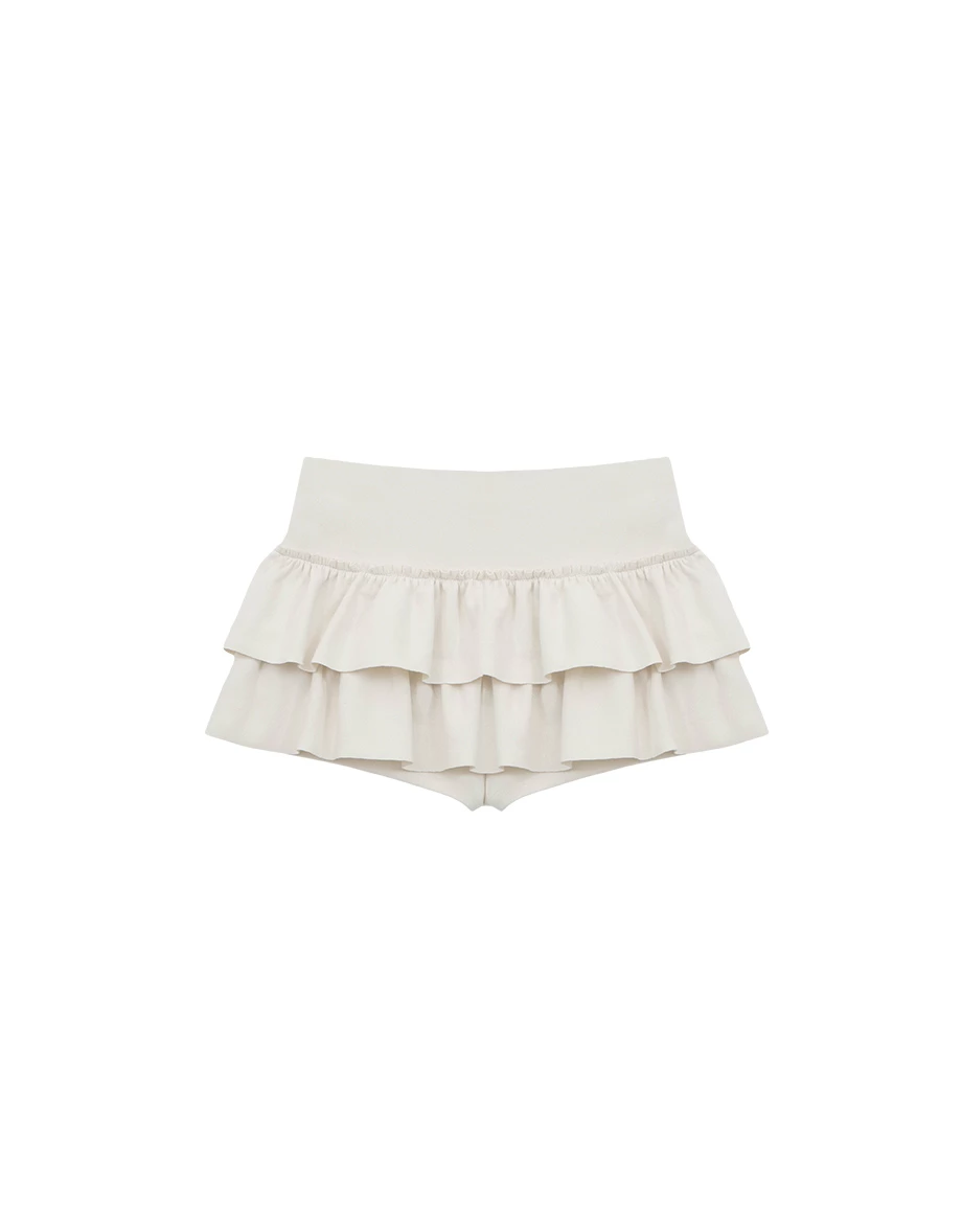Tiered Ruffle Mini Skirt with Waist Panel Detail