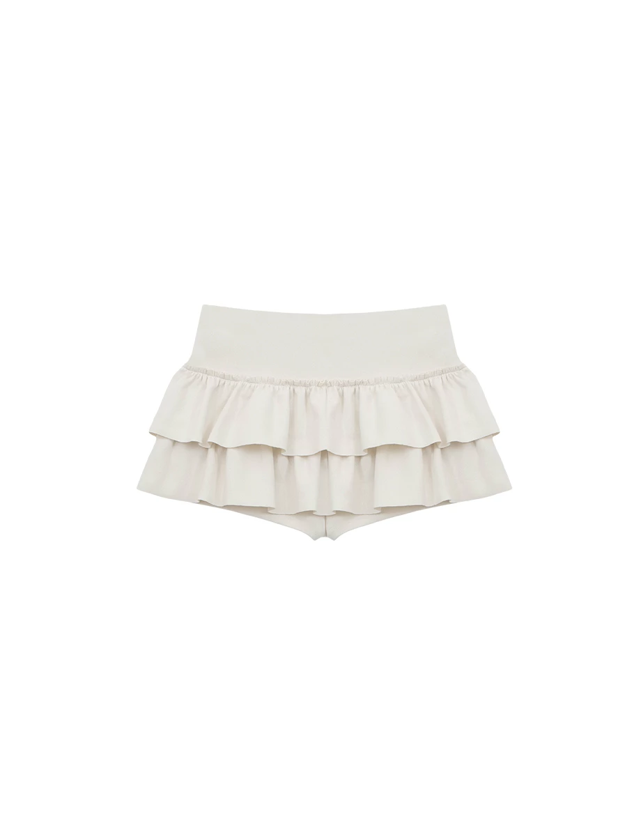Tiered Ruffle Mini Skirt with Waist Panel Detail