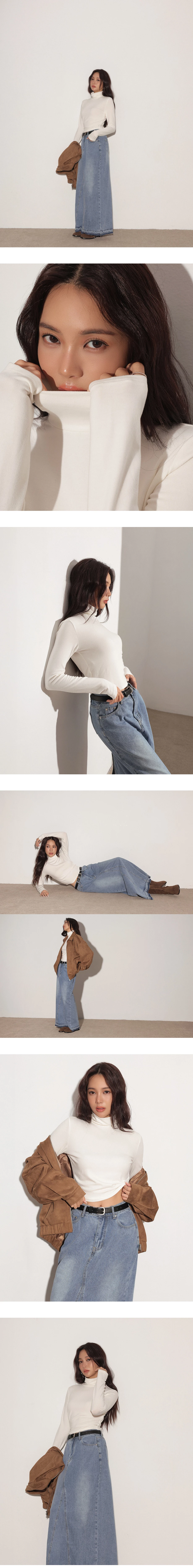 Heat Tech Plain Turtleneck Long Sleeve Cropped Top