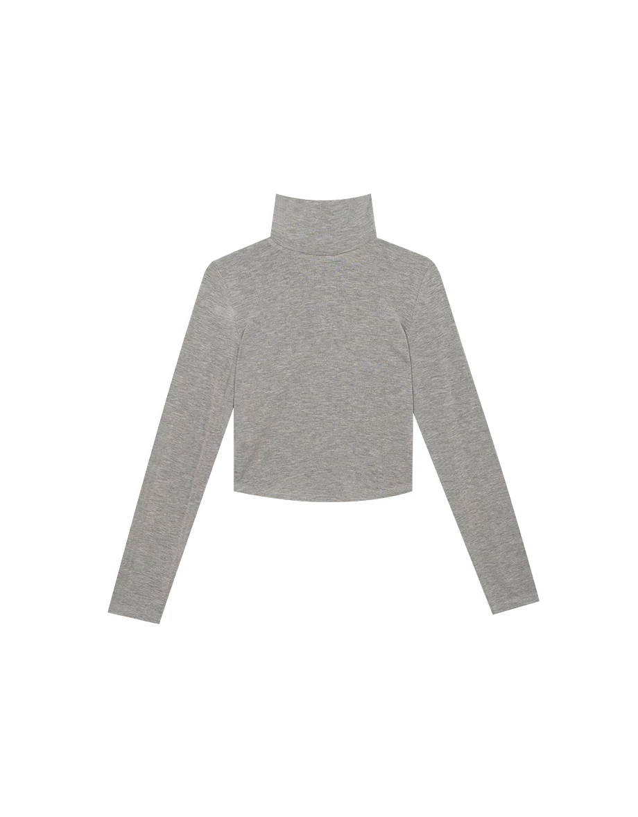 Heat Tech Plain Turtleneck Long Sleeve Cropped Top