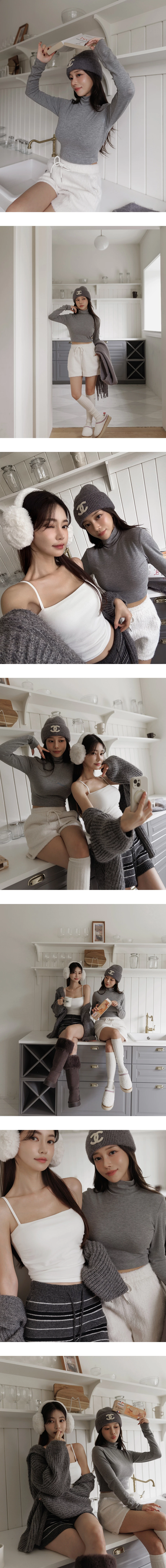 Heat Tech Plain Turtleneck Long Sleeve Cropped Top