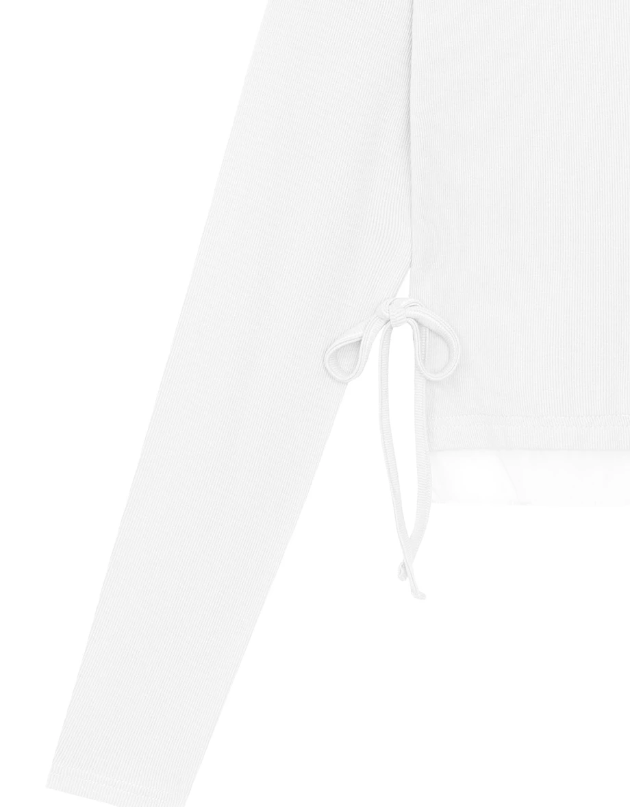 Round Neck Soft Ribbed Knit Top with Side Drawstring Detail