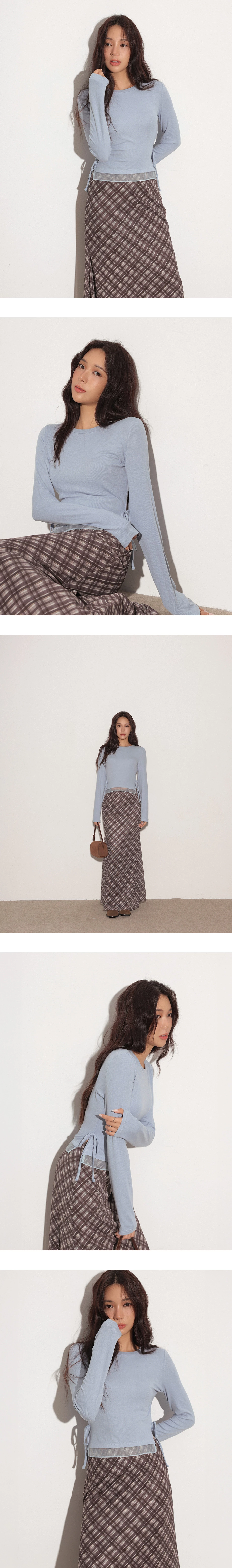 Round Neck Soft Ribbed Knit Top with Side Drawstring Detail