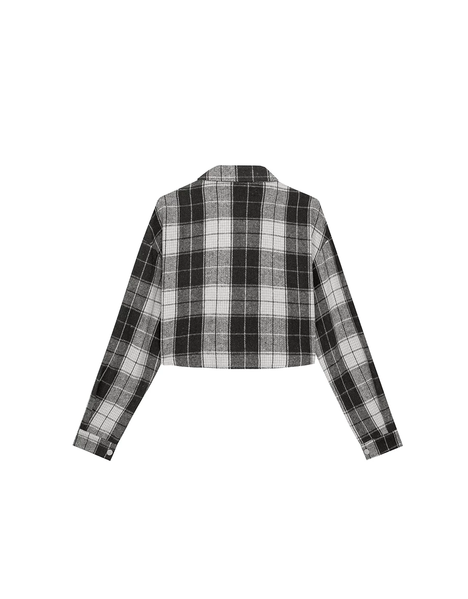 Plaid Button Down Cropped Shirt Jacket