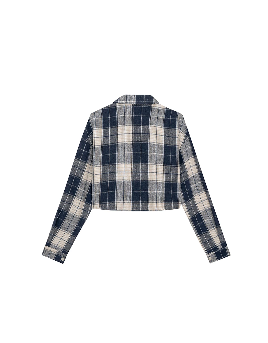 Plaid Button Down Cropped Shirt Jacket