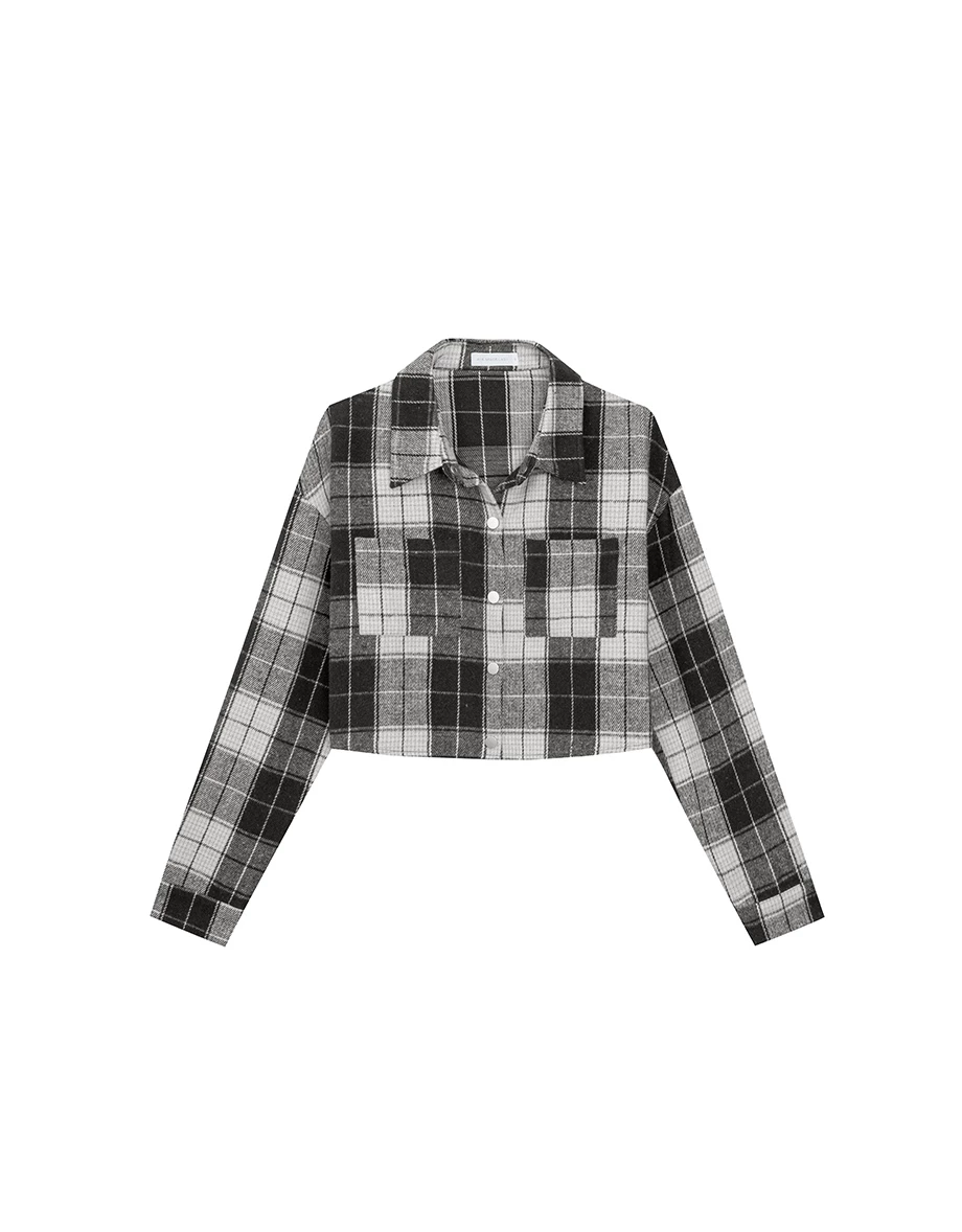 Plaid Button Down Cropped Shirt Jacket