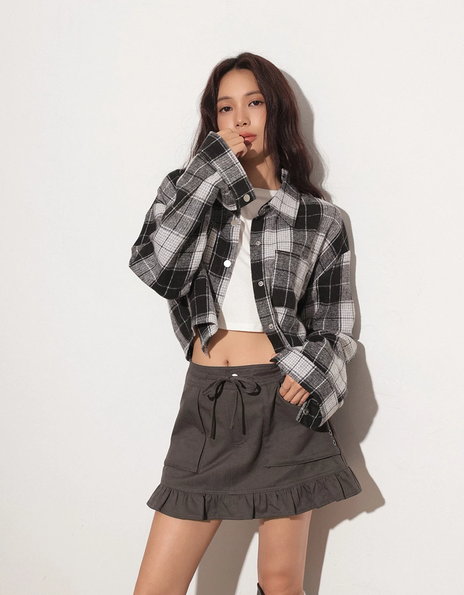 Plaid Button Down Cropped Shirt Jacket