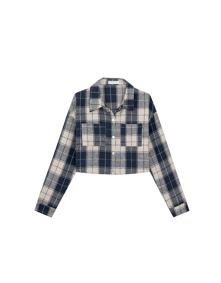 Plaid Button Down Cropped Shirt Jacket