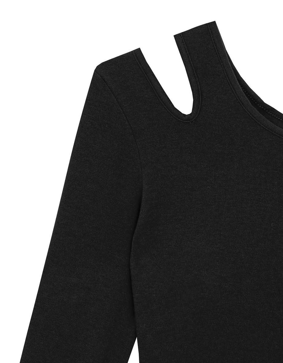 Heat Tech Cut Out Design One Shoulder Long Sleeve Crop Padded Bra Top