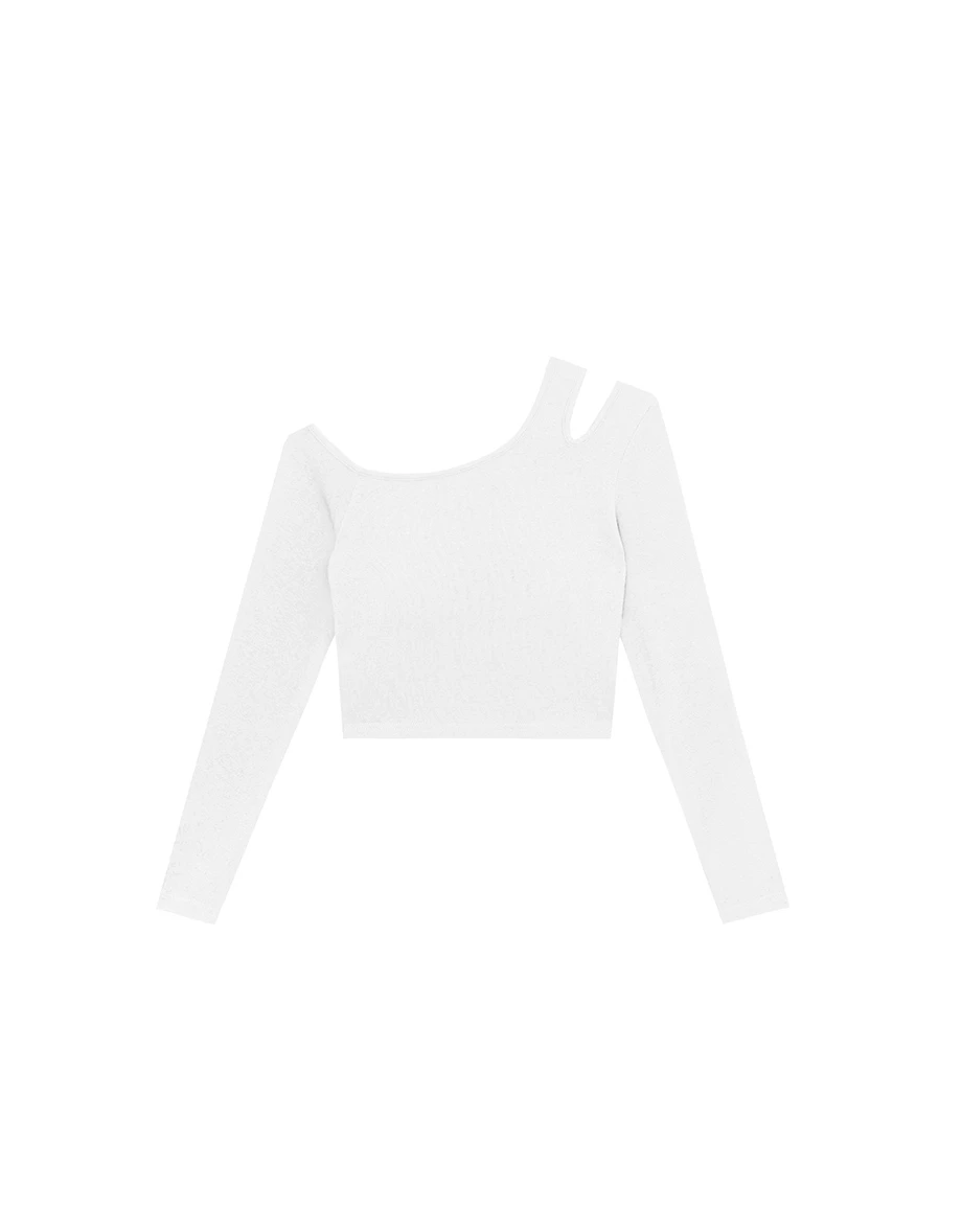 Heat Tech Cut Out Design One Shoulder Long Sleeve Crop Padded Bra Top