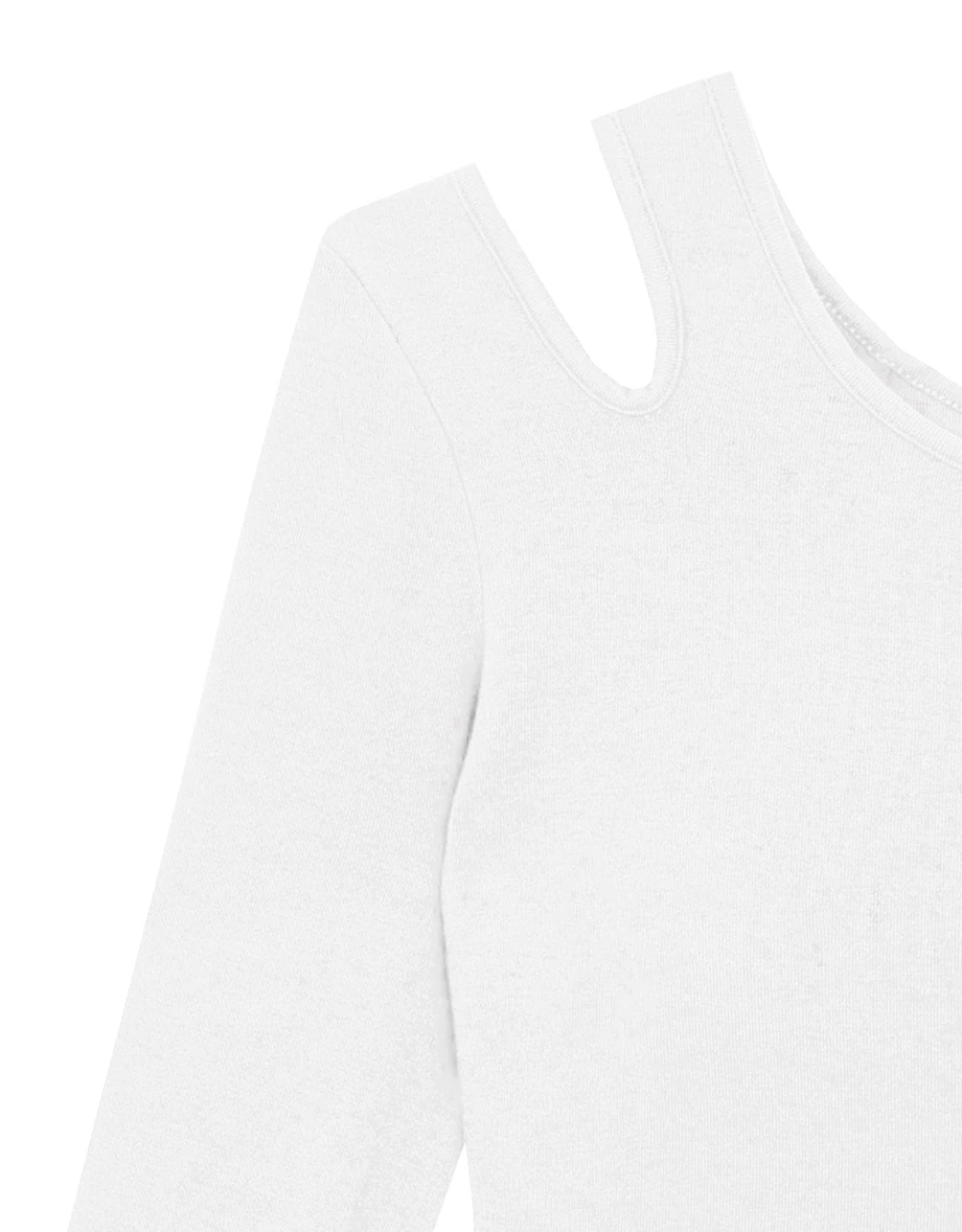 Heat Tech Cut Out Design One Shoulder Long Sleeve Crop Padded Bra Top