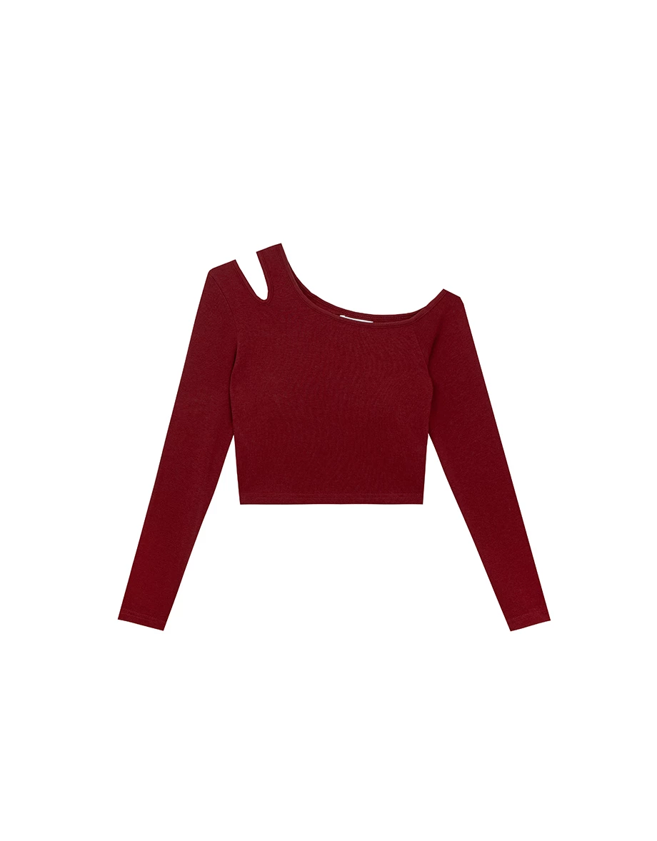 Heat Tech Cut Out Design One Shoulder Long Sleeve Crop Padded Bra Top