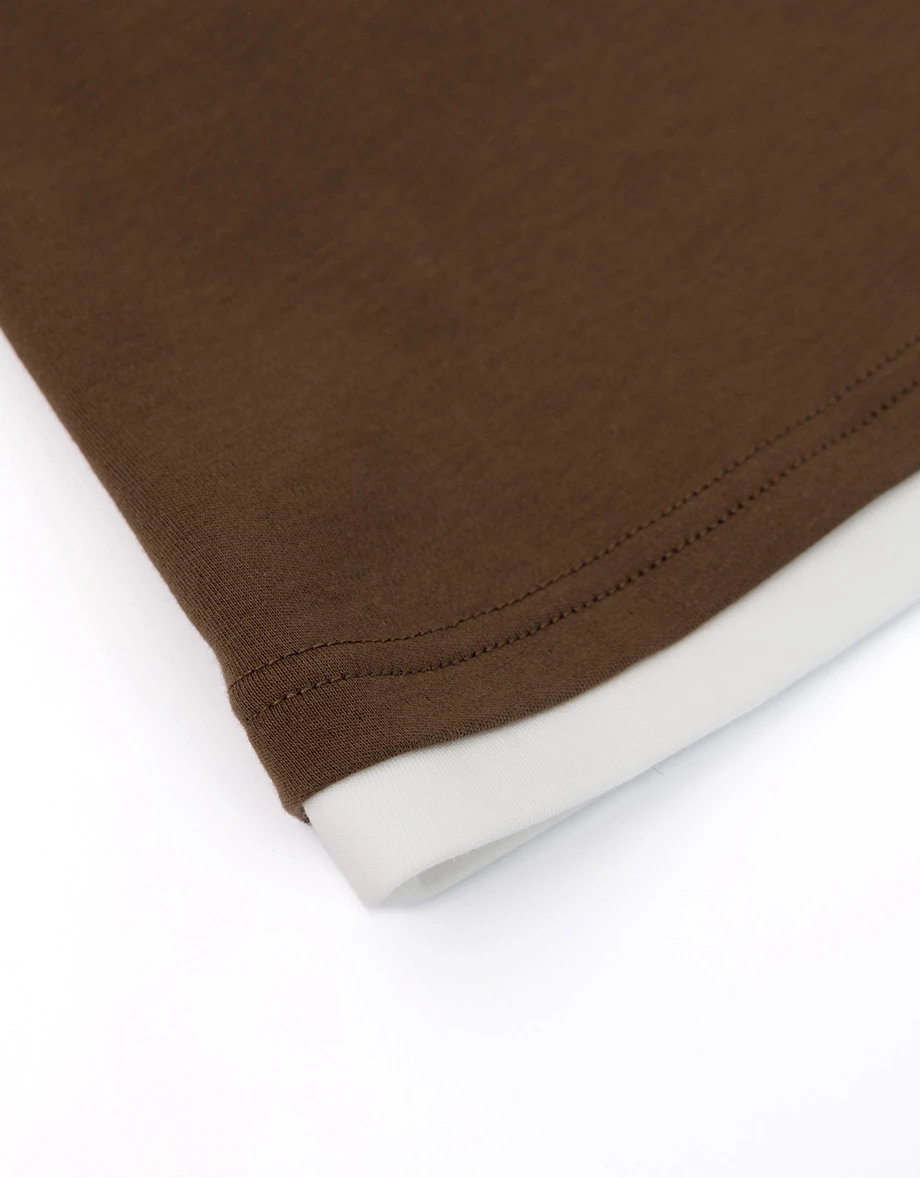 Faux 2 Piece Contrast Trim Off Shoulder Knit Long Sleeve Padded Bra Top