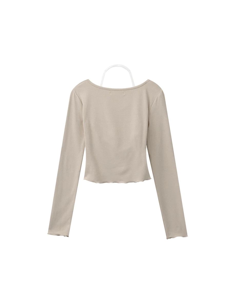 Contrast Halter Detail Faux 2 Piece Long Sleeve Padded Bra Top