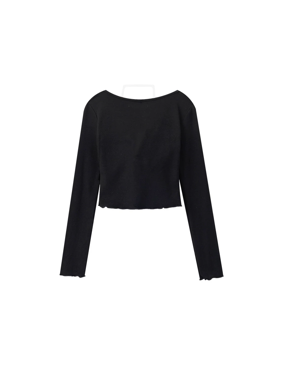 Contrast Halter Detail Faux 2 Piece Long Sleeve Padded Bra Top