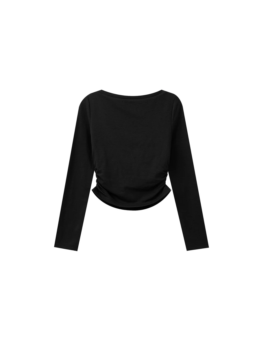 【Heat Tech】Ruched Side V Neck Fitted Long Sleeve Padded Bra Top 【Heat Tech】Ruched Side V Neck Fitted Long Sleeve Padded Bra Top