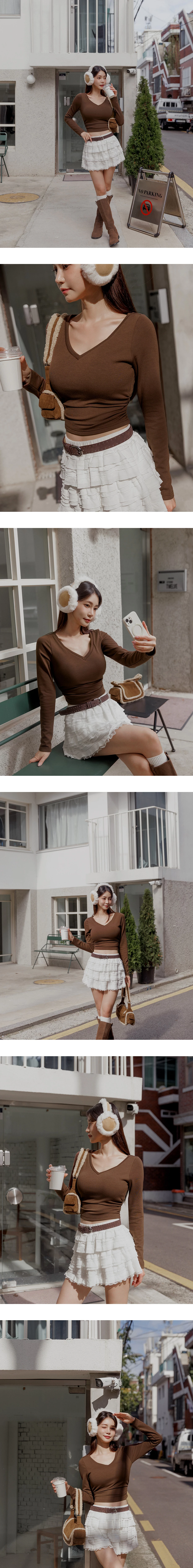 【Heat Tech】Ruched Side V Neck Fitted Long Sleeve Padded Bra Top 【Heat Tech】Ruched Side V Neck Fitted Long Sleeve Padded Bra Top