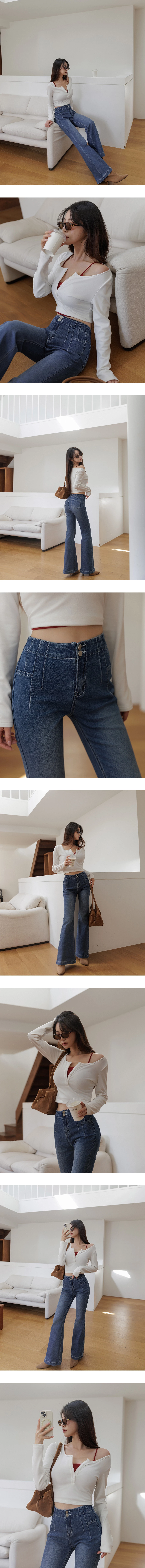 【Heat Tech】Basic Button Front Scoop Neck Cropped Long Sleeve Top 【Heat Tech】Basic Button Front Scoop Neck Cropped Long Sleeve Top