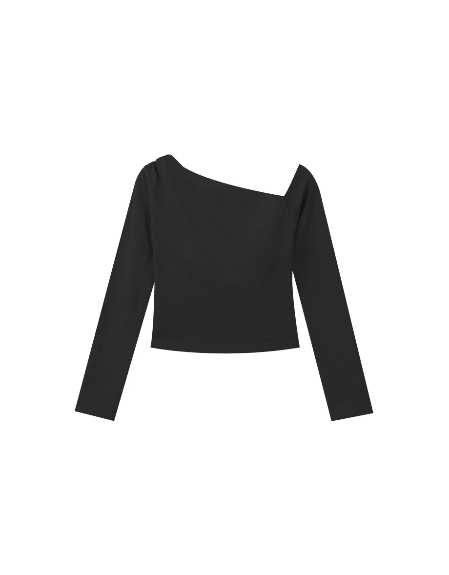 【Heat Tech】Asymmetrical One Shoulder Fitted Long Sleeve Padded Bra Top 【Heat Tech】Asymmetrical One Shoulder Fitted Long Sleeve Padded Bra Top