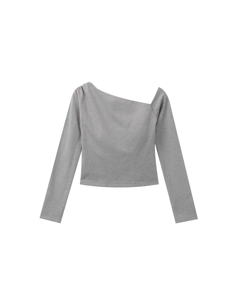 【Heat Tech】Asymmetrical One Shoulder Fitted Long Sleeve Padded Bra Top 【Heat Tech】Asymmetrical One Shoulder Fitted Long Sleeve Padded Bra Top