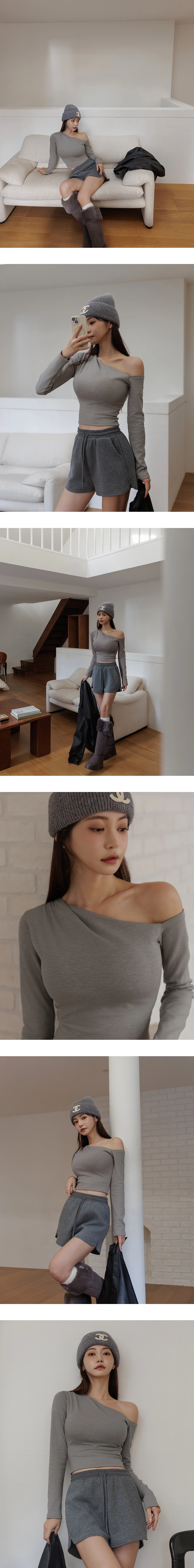 【Heat Tech】Asymmetrical One Shoulder Fitted Long Sleeve Padded Bra Top 【Heat Tech】Asymmetrical One Shoulder Fitted Long Sleeve Padded Bra Top