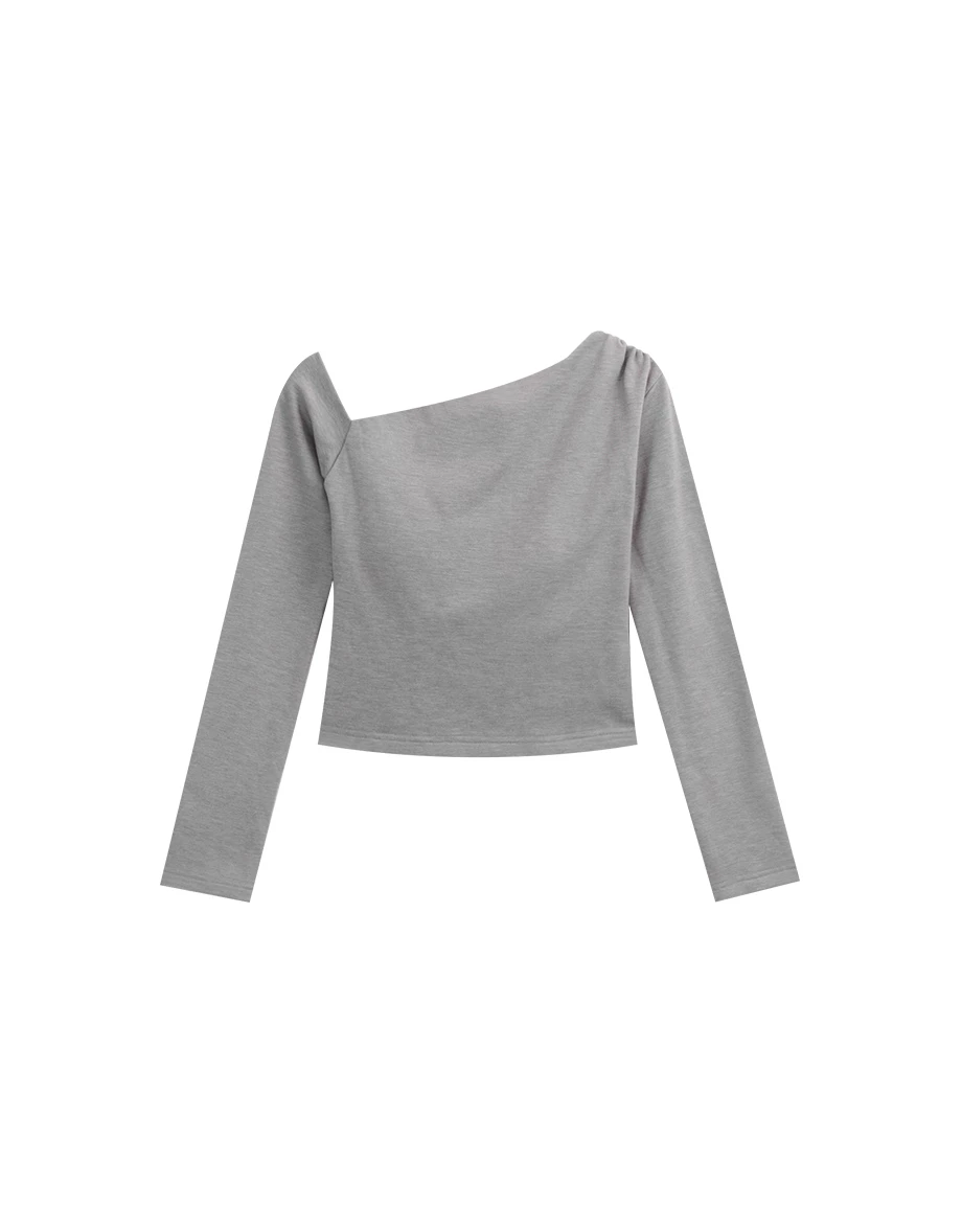 【Heat Tech】Asymmetrical One Shoulder Fitted Long Sleeve Padded Bra Top 【Heat Tech】Asymmetrical One Shoulder Fitted Long Sleeve Padded Bra Top