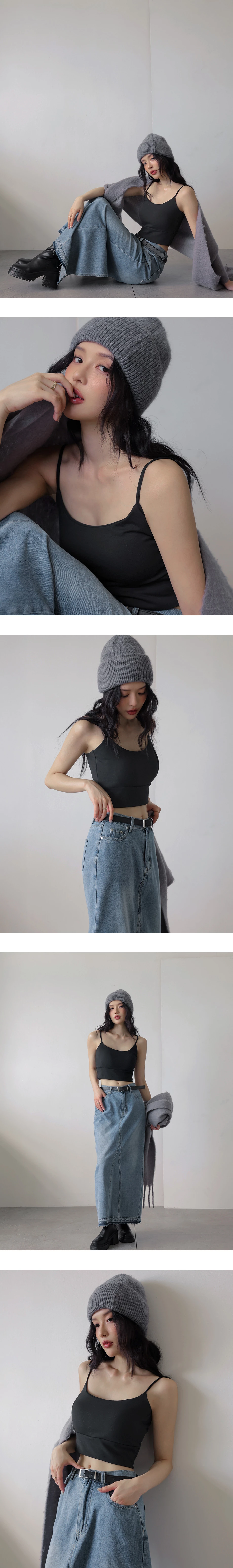 【Heat Tech】Basic Soft Stretch Spaghetti Strap Fitted Camisole Bra Top 【Heat Tech】Basic Soft Stretch Spaghetti Strap Fitted Camisole Bra Top