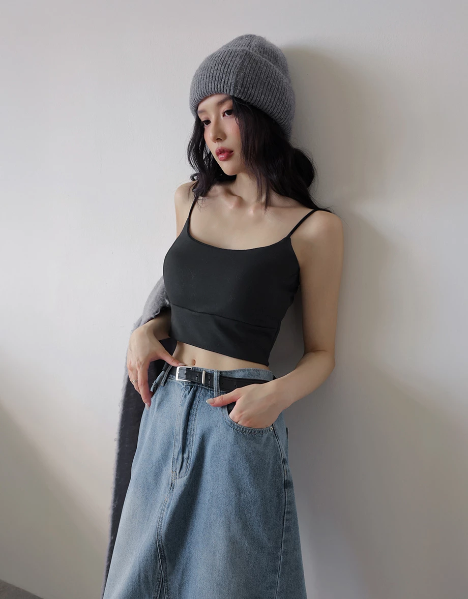 【Heat Tech】Basic Soft Stretch Spaghetti Strap Fitted Camisole Bra Top 【Heat Tech】Basic Soft Stretch Spaghetti Strap Fitted Camisole Bra Top