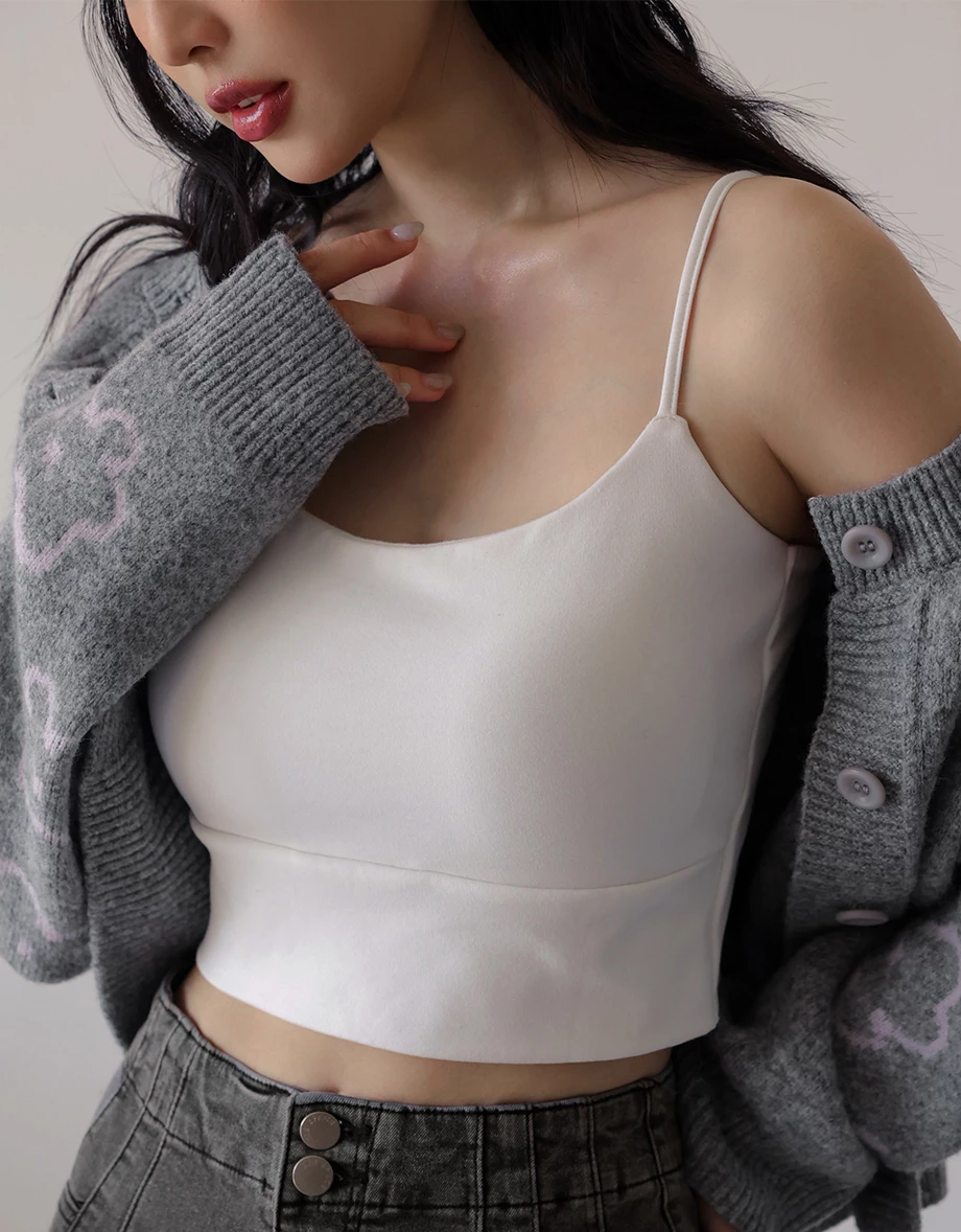 【Heat Tech】Basic Soft Stretch Spaghetti Strap Fitted Camisole Bra Top 【Heat Tech】Basic Soft Stretch Spaghetti Strap Fitted Camisole Bra Top